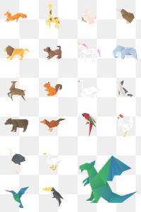 Colorful animals origami craft png cut out set