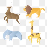 Colorful animals origami png paper craft set