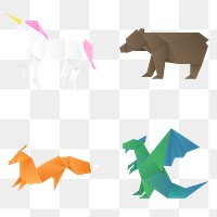 Animals paper craft png illustration side view mixed