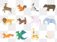 Colorful animals origami png paper craft collection