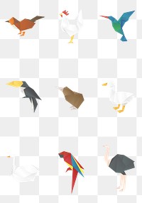 Colorful birds origami png paper craft collection