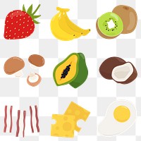  Png colorful food cartoon sticker set