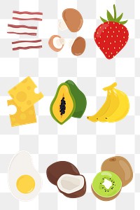  Png colorful food cartoon sticker set