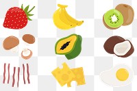  Png colorful food cartoon sticker set