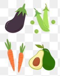  Png pastel vegetable cartoon sticker set
