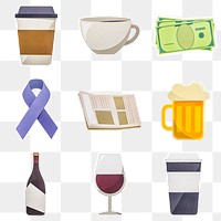 Mixed drinks and objects icon design sticker set