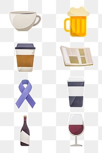 Mixed drinks and objects icon design sticker set