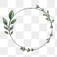 Leaf doodle frame png collage element, circle shape design