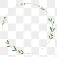 Leafy circle frame png clipart, gold and green aesthetic design