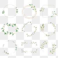 Aesthetic botanical frame png clipart, green gradient design collection