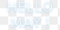 Glowing neon Hello May! png blue typography