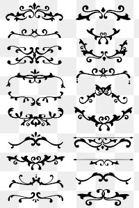Black ornamental filigree png frame sticker set