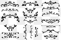 Luxury black flourish ornament png badge sticker set