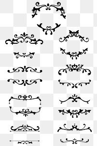 Black classy scroll ornaments png sticker collection