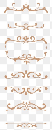 Bronze classy scroll ornaments png sticker collection