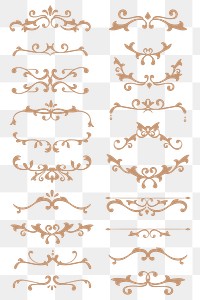 Elegant bronze ornamental frame png sticker set