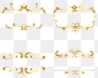 Luxurious ornaments gold png flourish frame set