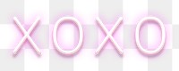 Glowing XOXO purple neon typography design element