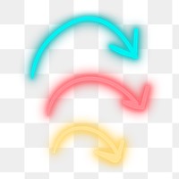Neon three curved arrows sign design element