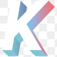 Alphabet letter K isometric typography png