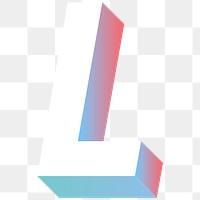 Alphabet letter L isometric typography png