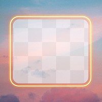 Rectangle yellow neon frame png on sky background