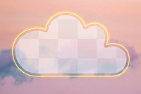Yellow cloud neon frame png on sky background