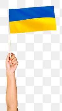 Flag of Ukraine png in hand sticker on transparent background