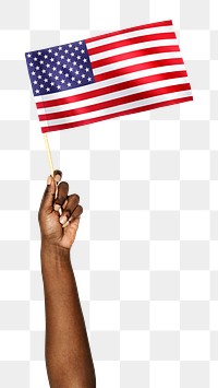 American flag png in black hand sticker on transparent background