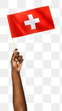 Switzerland's flag png in black hand sticker, national symbol on transparent background