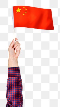 Chinese flag png in hand sticker on transparent background