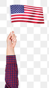 American flag png in hand sticker on transparent background