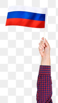 Russian flag png in hand sticker on transparent background