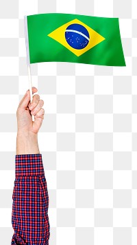 Brazil's flag png in hand sticker on transparent background