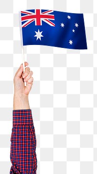 Australia's flag png in hand sticker on transparent background