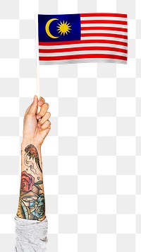 Png Malaysia's flag, tattooed hand sticker, national symbol, transparent background