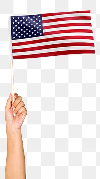 Png USA's flag in hand sticker, national symbol, transparent background