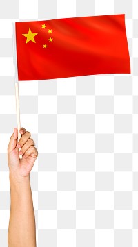 Png China's flag in hand sticker, national symbol, transparent background