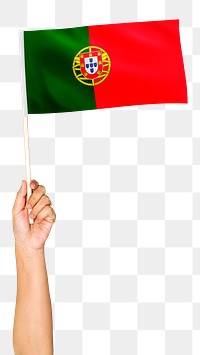 Portuguese flag png in hand sticker on transparent background