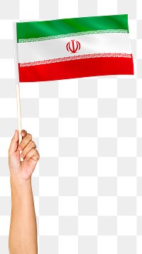 Iran's flag png in hand sticker on transparent background