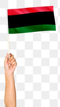 Png Pan African flag in hand sticker on transparent background