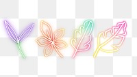 Blooming leaves neon sign png doodle hand drawn collection