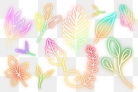 Blooming leaves png neon sign doodle hand drawn set