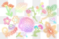 Neon flowers png doodle summer floral collection