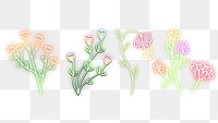 Blooming flowers neon sign png doodle hand drawn collection