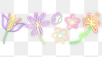 Neon flowers png doodle summer floral set