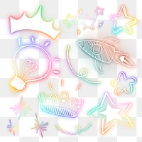 Colorful neon glow doodle png collection