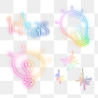 Png colorful neon glow doodle set