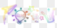 Rainbow doodle glow neon icon png element set
