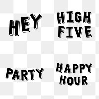 Party typography words png vector set